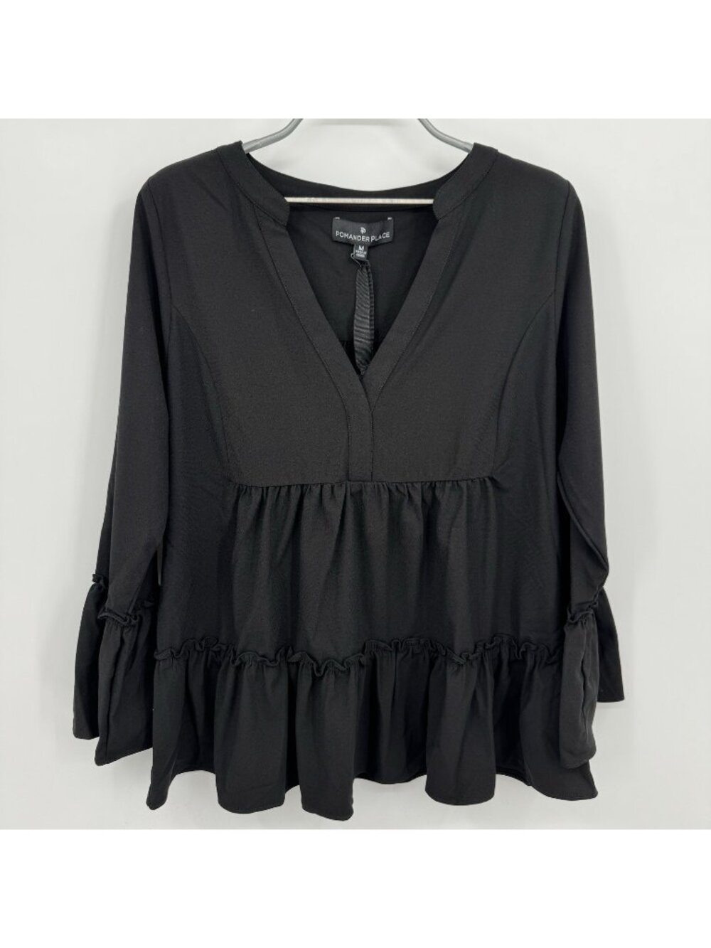 Pomander Place By Tuckernuck Black Stretch Crepe Kenzo Top size M Tiered Blouse